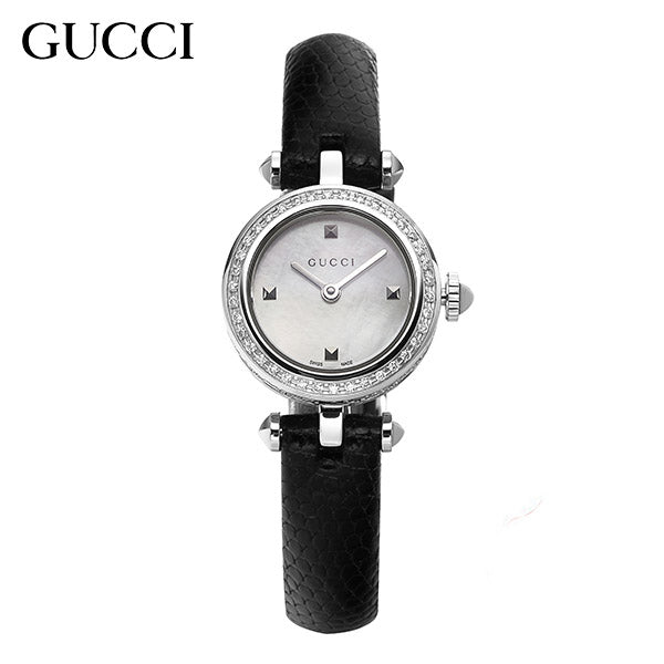 Gucci Diamantissima Diamonds Mother of Pearl Dial Black Leather Strap Watch For Women - YA141511 Buy Now By Gucci