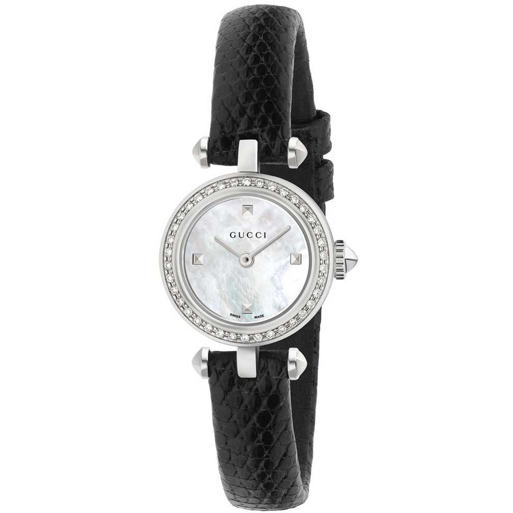Gucci Diamantissima Diamonds Mother of Pearl Dial Black Leather Strap Watch For Women - YA141511 Buy Now By Gucci