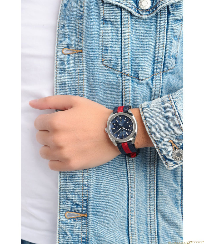 Gucci GG2570 Quartz Blue Dial Blue & Red Nylon Strap Watch For Men - YA142304 Buy Now By Gucci