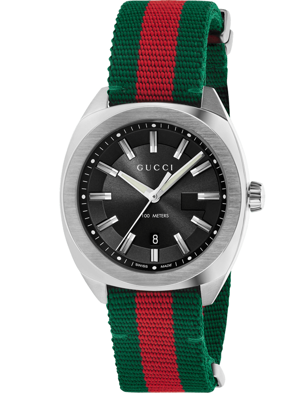 Gucci GG2570 Quartz Black Dial Green & Red Nylon Strap Watch For Men - YA142305 Buy Now By Gucci