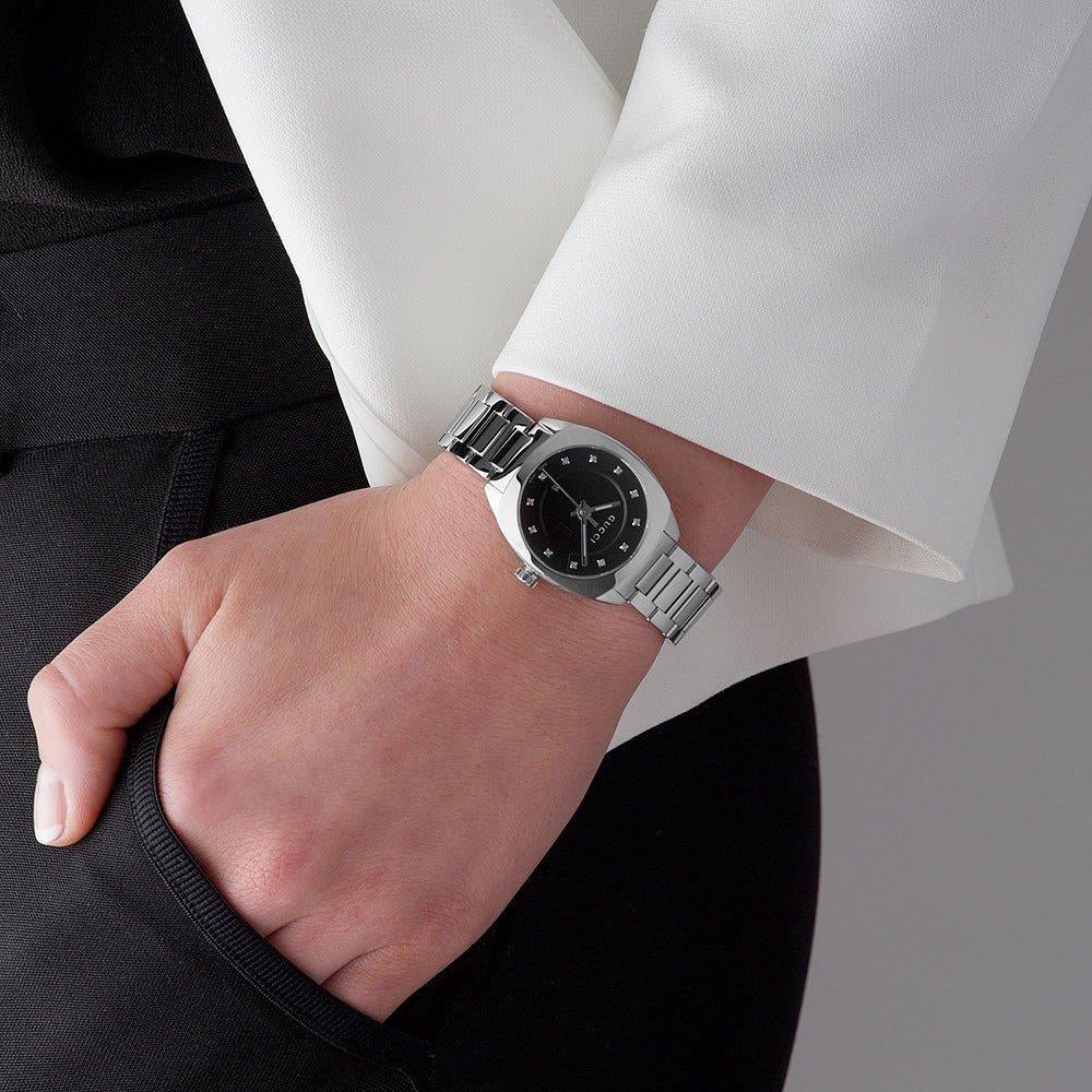 Gucci GG2570 Diamonds Black Dial Silver Steel Strap Watch For Women - YA142503 Buy Now By Gucci