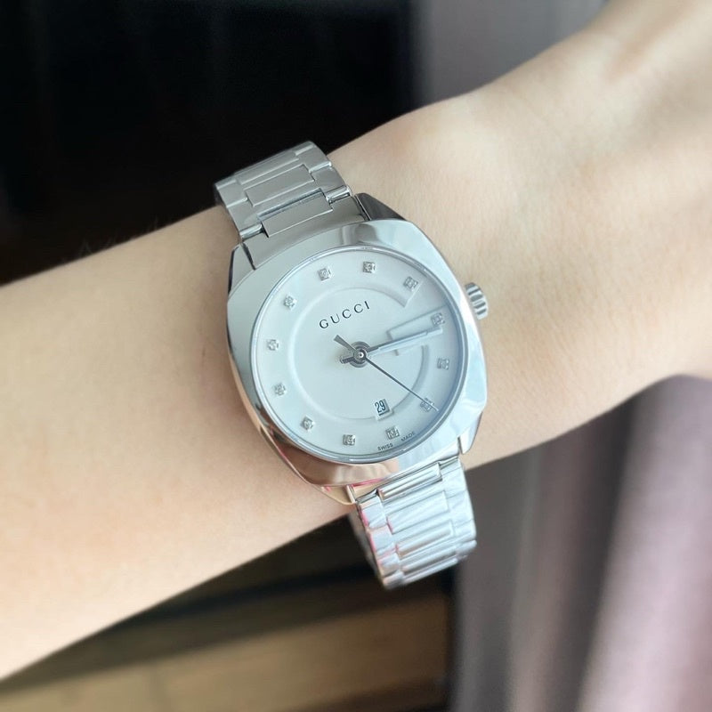 Gucci G Frame Quartz Diamonds Silver Dial Silver Steel Strap Watch For Women - YA142504 Buy Now By Gucci