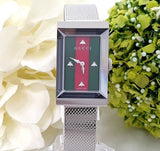 Gucci G Frame Red and Green Dial Silver Mesh Bracelet Watch For Women - YA147401 Buy Now By Gucci