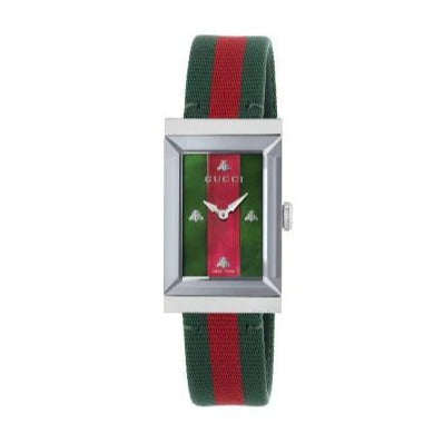 Gucci G Frame Quartz Green & Red Mother of Pearl Dial Multicolor Leather Strap Watch For Women - YA147408 Buy Now By Gucci
