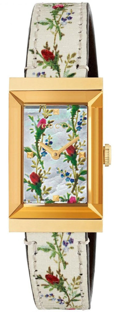 Gucci G-Frame Floral Mother of Pearl Dial White Leather Strap Watch For Women - YA147407 Buy Now By Gucci