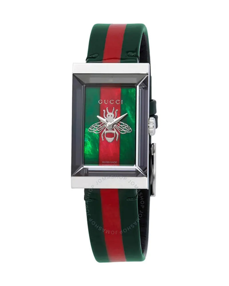 Gucci G Frame Quartz Green & Red Mother of Pearl Dial Multicolor Leather Strap Watch For Women - YA147408 Buy Now By Gucci