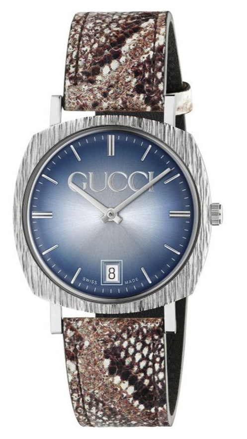 Gucci Grip Vintage Blue Dial Snakeskin Brown Leather Strap Watch for Women - YA152401 Buy Now By Gucci