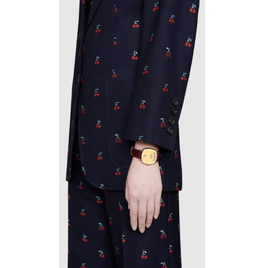 Gucci Grip Quartz Gold Dial Maroon Leather Strap Watch For Women - YA157402 Buy Now By Gucci