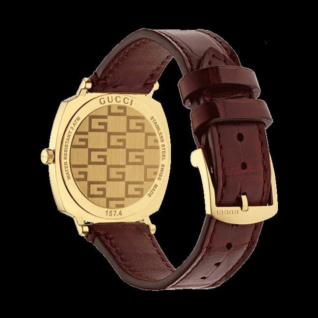 Gucci Grip Quartz Gold Dial Maroon Leather Strap Watch For Women - YA157402 Buy Now By Gucci
