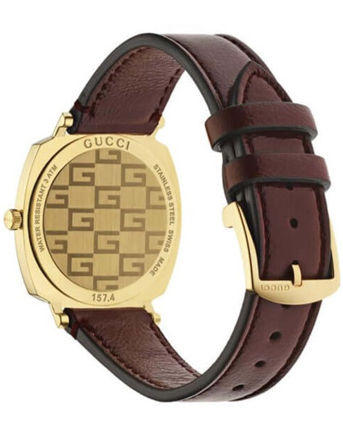 Gucci Grip Quartz Yellow Gold Dial Maroon Leather Strap Watch For Women - YA157405 Buy Now By Gucci