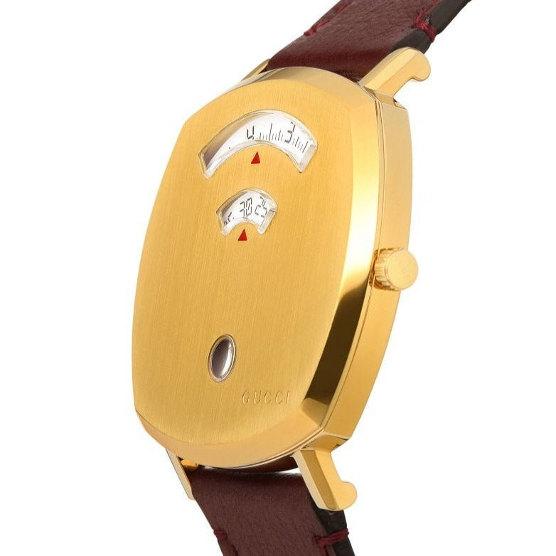 Gucci Grip Yellow Gold Dial Maroon Leather Strap Unisex Watch - YA157411 Buy Now By Gucci
