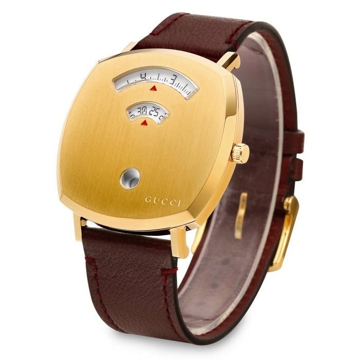 Gucci Grip Yellow Gold Dial Maroon Leather Strap Unisex Watch - YA157411 Buy Now By Gucci