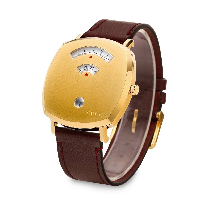 Gucci Grip Quartz Yellow Gold Dial Maroon Leather Strap Watch For Women - YA157405 Buy Now By Gucci