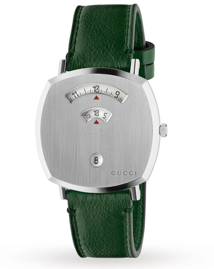 Gucci Grip Silver Dial Green Leather Strap Unisex Watch - YA157412 Buy Now By Gucci