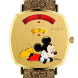 Gucci Grip Disney Mickey Mouse Gold Dial Brown Leather Strap Watch For Women - YA157420 Buy Now By Gucci