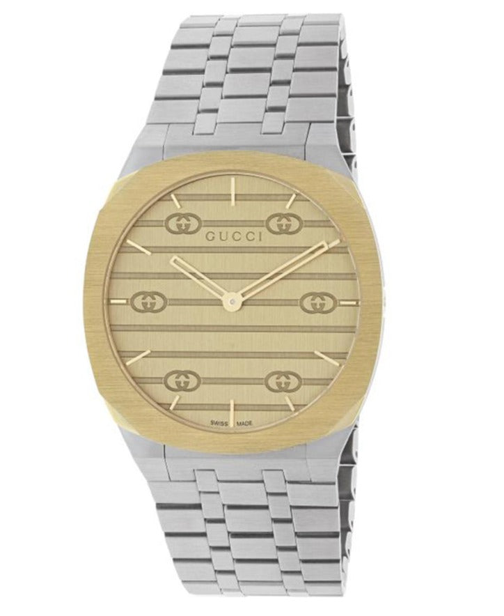 Gucci 25H Quartz Gold Dial Silver Steel Strap Watch for Women - YA163403 Buy Now By Gucci
