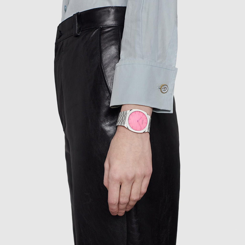 Gucci 25H Quartz Pink Dial Silver Steel Strap Watch for Women - YA163410 Buy Now By Gucci