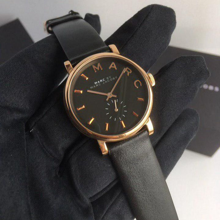 Marc Jacobs Baker Black Dial Black Leather Strap Watch for Women - MBM8633 Buy Now By Marc Jacobs