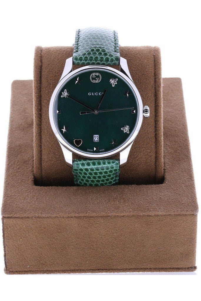 Gucci G-Timeless Mother of Pearl Green Dial Green Leather Strap Watch For Women - YA1264042 Buy Now By Gucci