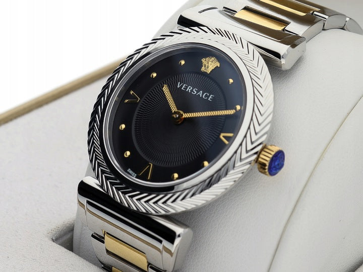 Versace V-Motif Black Dial Two Tone Steel Strap Watch for Women - VERE00518 Buy Now By Versace