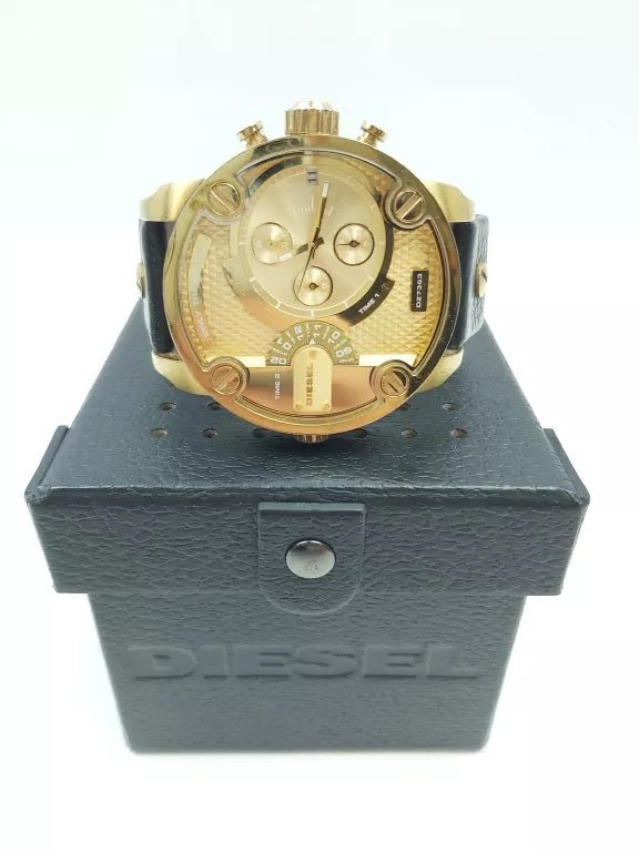 Diesel Mr Daddy Gold Dial Black Leather Strap Watch For Men - DZ7363 Buy Now By Diesel