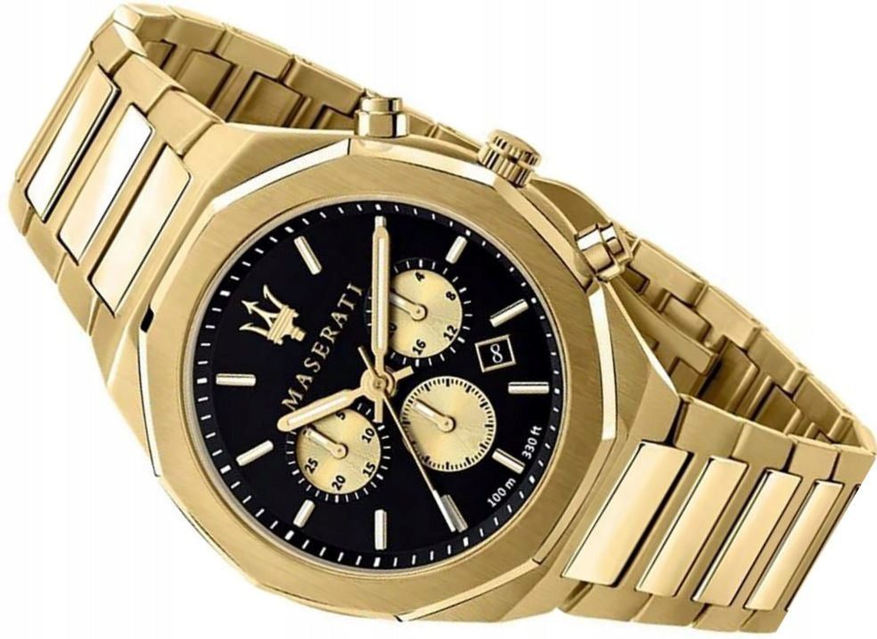 Maserati Stile 45mm Chronograph Black Dial Gold Steel Strap Watch For Men - R8873642001 Buy Now By Maserati