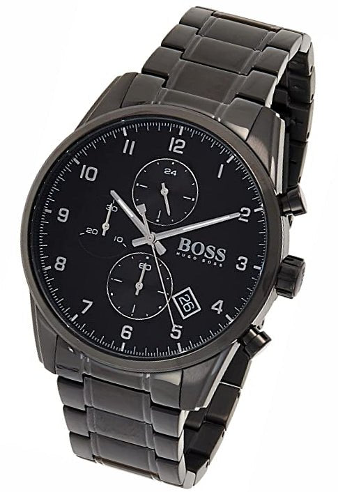 Hugo Boss Skymaster Chronograph Black Dial Black Steel Strap Watch for Men - 1513785 Buy Now By Hugo Boss