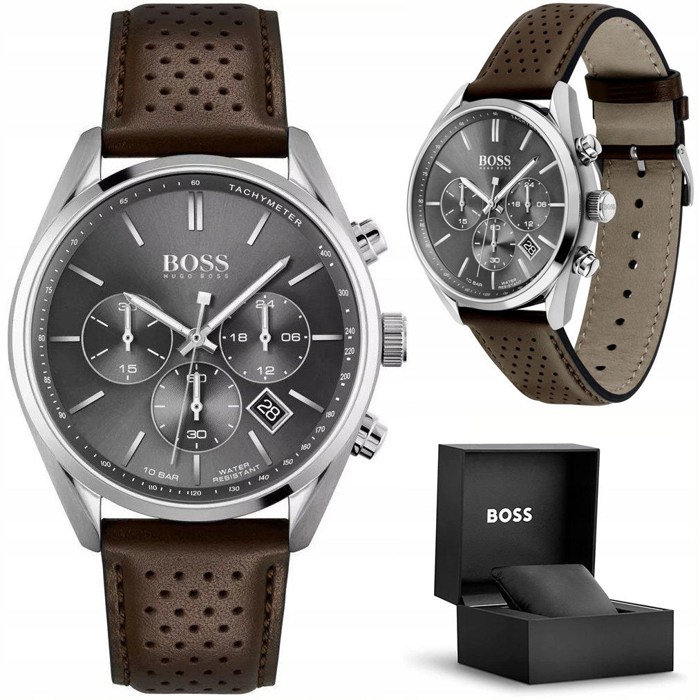 Hugo Boss Champion Grey Dial Brown Leather Strap Watch for Men - 1513815 Buy Now By Hugo Boss