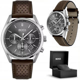 Hugo Boss Champion Grey Dial Brown Leather Strap Watch for Men - 1513815 Buy Now By Hugo Boss
