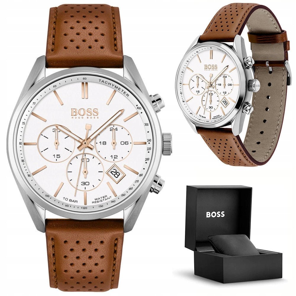 Hugo Boss Champion White Dial Brown Leather Strap Watch for Men - 1513879 Buy Now By Hugo Boss