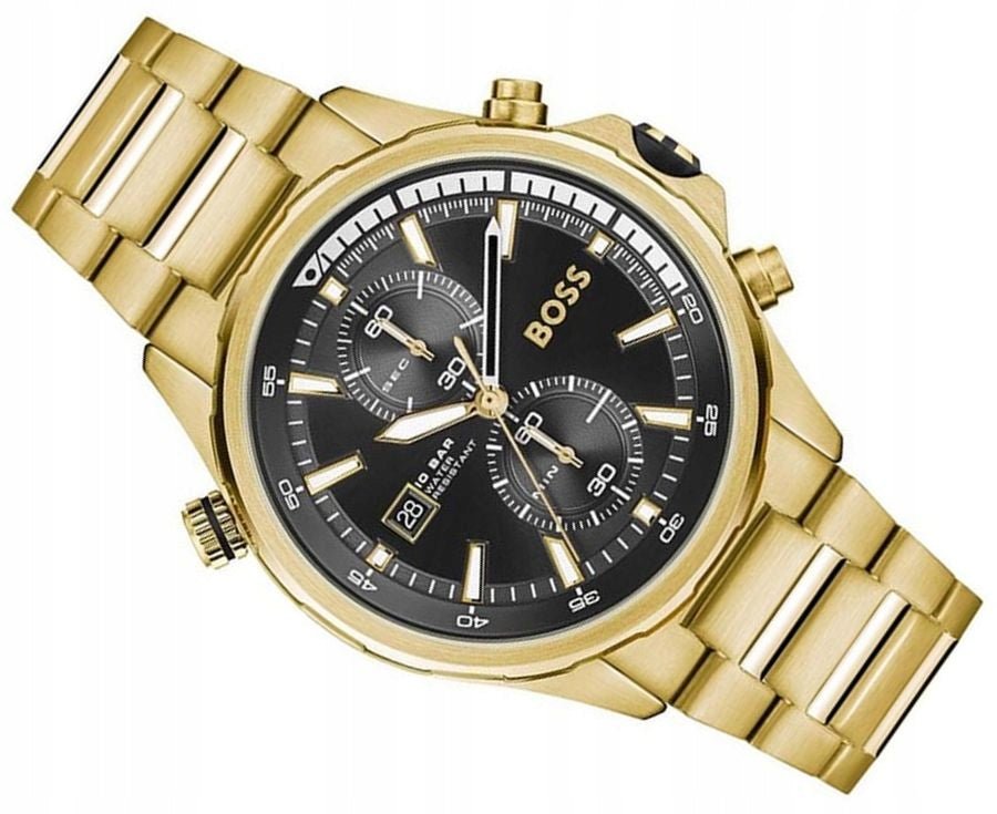 Hugo Boss Globetrotter Chronograph Black Dial Gold Steel Strap Watch for Men - 1513932 Buy Now By Hugo Boss