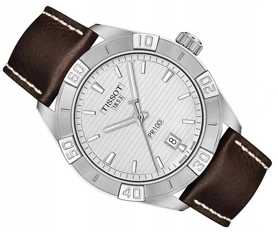 Tissot PR 100 Sport Silver Dial Brown Leather Strap Watch For Men - T101.610.16.031.00 Buy Now By Tissot