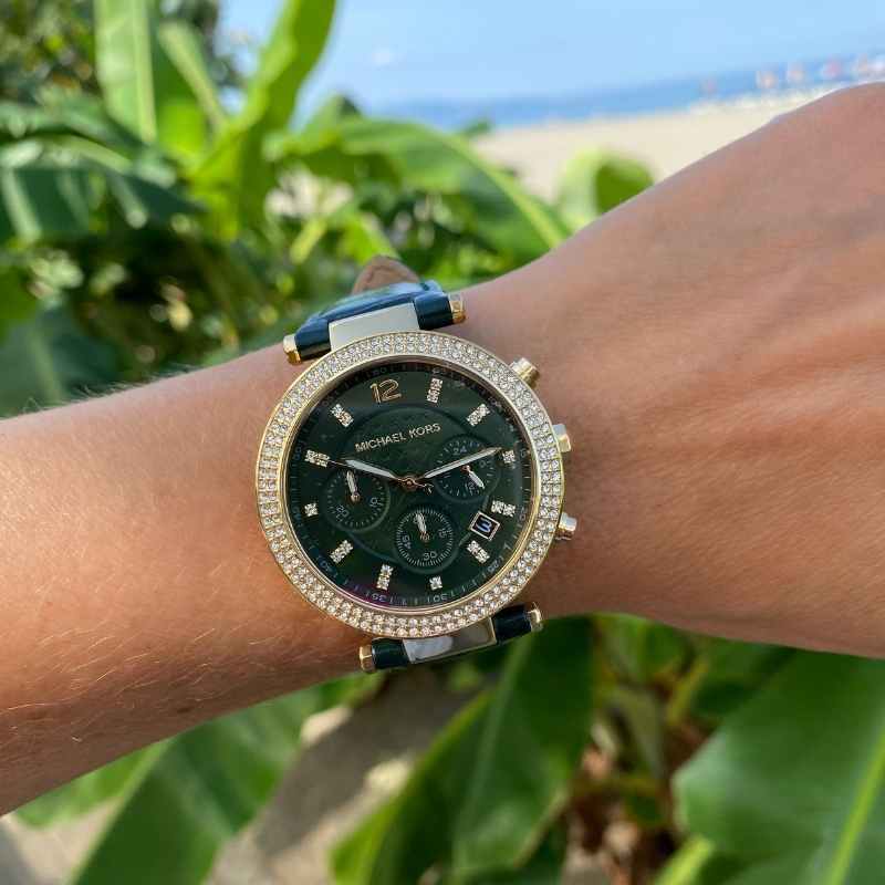 Michael Kors Parker Chronograph Green Dial Green Leather Strap Watch For Women - MK6985 Buy Now By Michael Kors