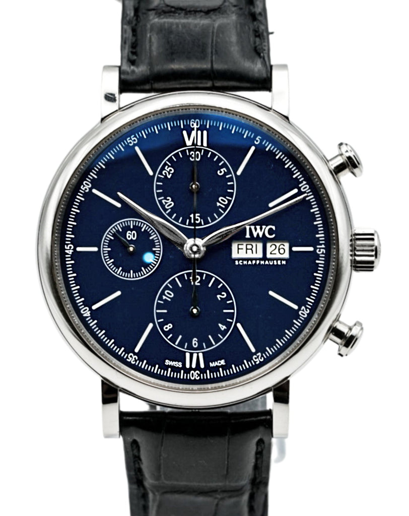 IWC Portofino Chronograph Blue Dial Black Leather Strap Watch for Men - IW391023 Buy Now By IWC