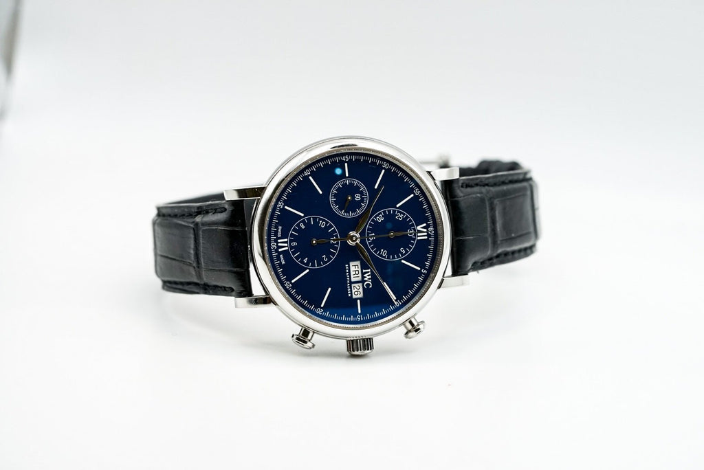 IWC Portofino Chronograph Blue Dial Black Leather Strap Watch for Men - IW391023 Buy Now By IWC