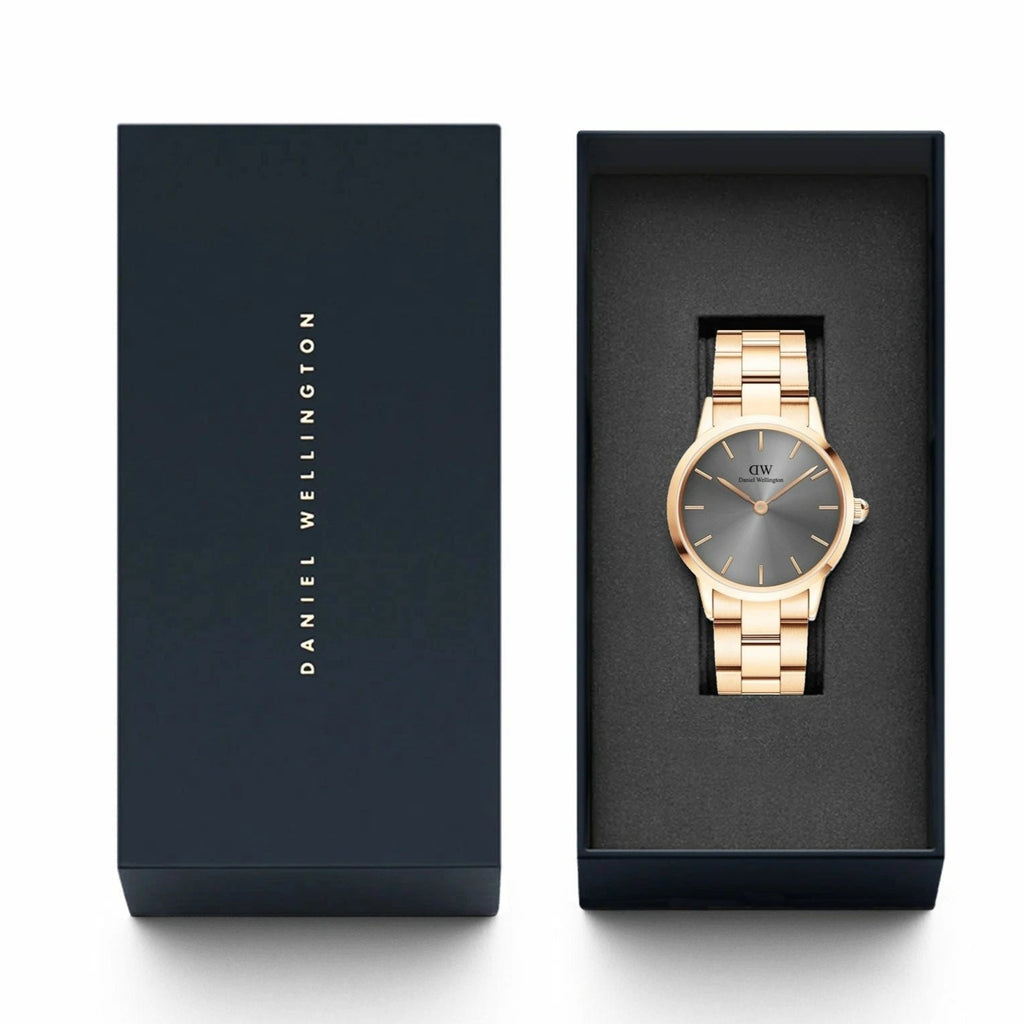 Daniel Wellington Iconic Link Grey Dial Rose Gold Steel Strap Watch For Women - DW00100332 Buy Now By Daniel Wellington