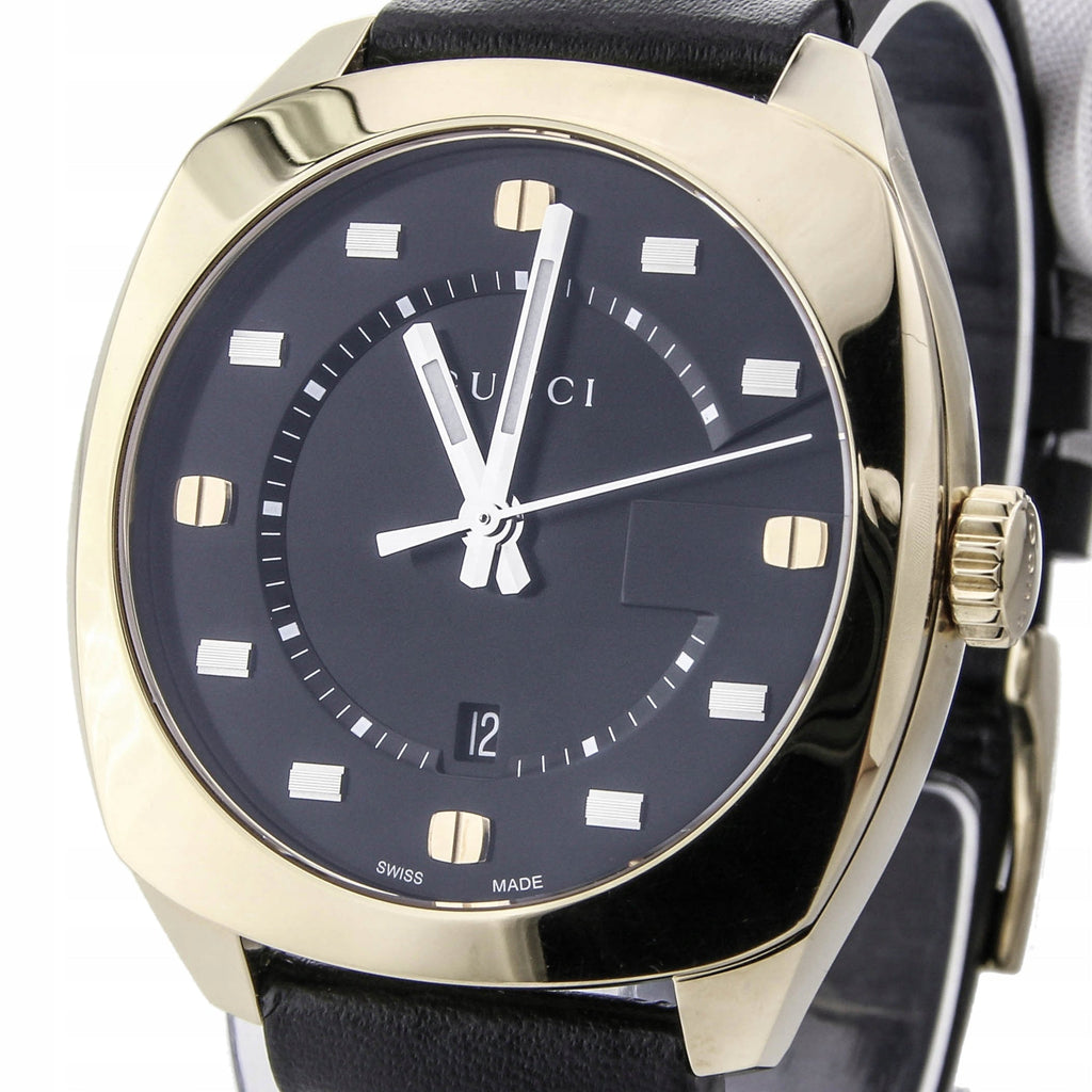 Gucci GG2570 Black Dial Black Leather Strap Watch For Men - YA142310 Buy Now By Gucci