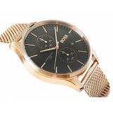 Hugo Boss Associate Black Dial Rose Gold Mesh Bracelet Watch for Men - 1513806 Buy Now By Hugo Boss