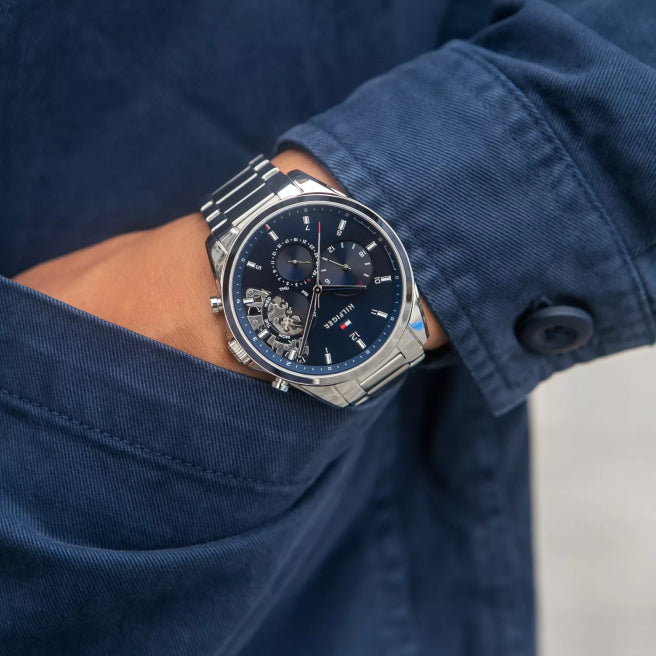 Tommy Hilfiger Baker Quartz Blue Dial Silver Steel Strap Watch For Men - 1710448 Buy Now By Tommy Hilfiger