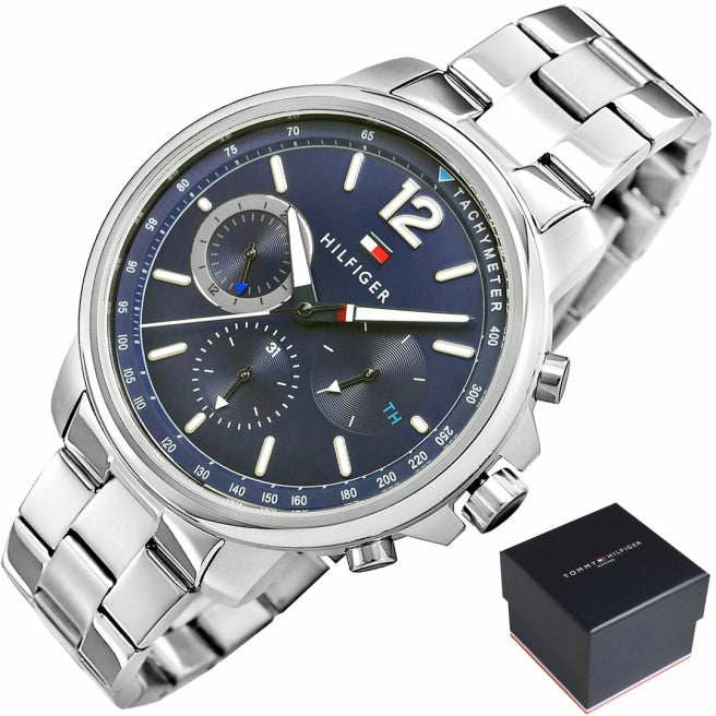 Tommy Hilfiger London Chronograph Quartz Blue Dial Silver Steel Strap Watch for Men - 1791534 Buy Now By Tommy Hilfiger
