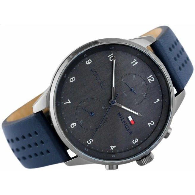 Tommy Hilfiger Chase Grey Dial Blue Leather Strap Watch for Men - 1791578 Buy Now By Tommy Hilfiger