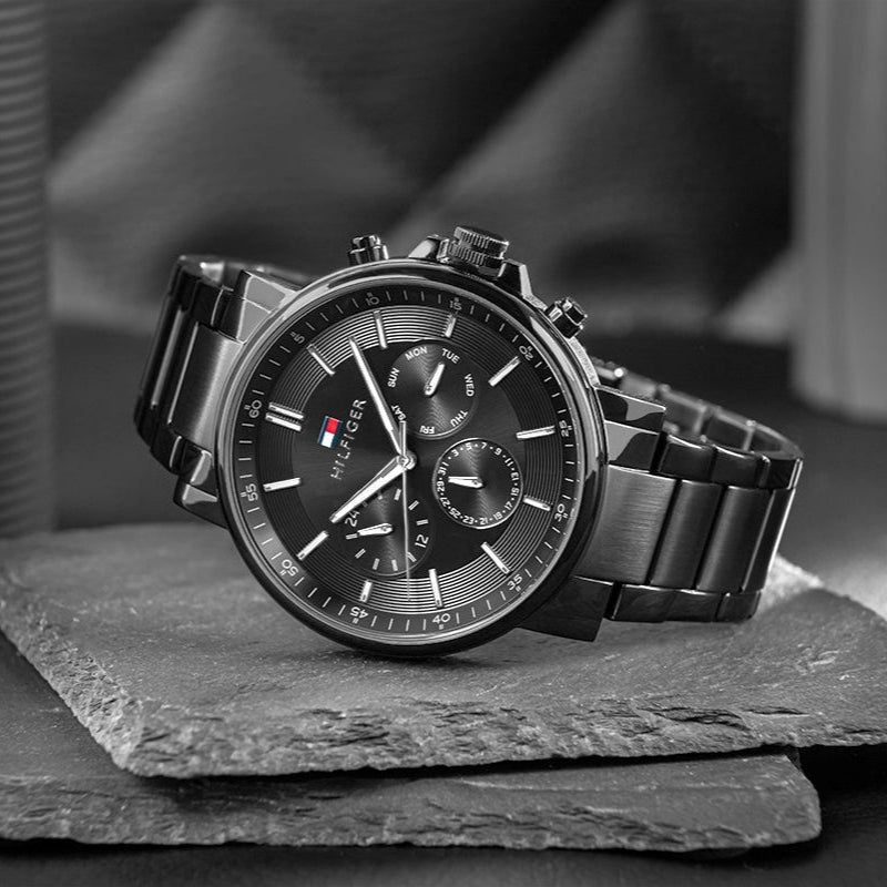 Tommy Hilfiger Tyson Chronograph Black Dial Black Steel Strap Watch For Men - 1710590 Buy Now By Tommy Hilfiger