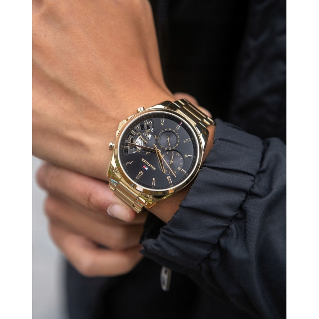 Tommy Hilfiger Baker Chronograph Black Dial Gold Steel Strap Watch for Men - 1710447 Buy Now By Tommy Hilfiger