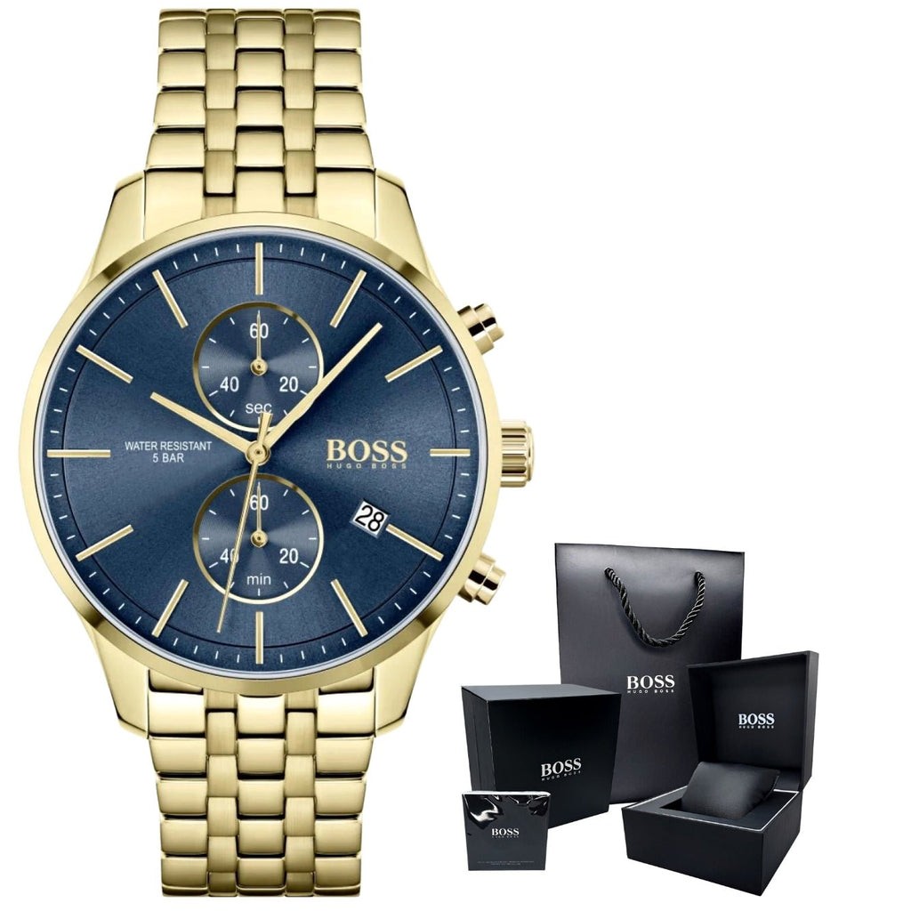 Hugo Boss Associate Blue Dial Gold Steel Strap Watch for Men - 1513841 Buy Now By Hugo Boss
