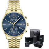 Hugo Boss Associate Blue Dial Gold Steel Strap Watch for Men - 1513841 Buy Now By Hugo Boss