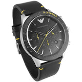Emporio Armani Mario Chronograph Black Dial Black Leather Strap Watch For Men - AR11325 Buy Now By Emporio Armani