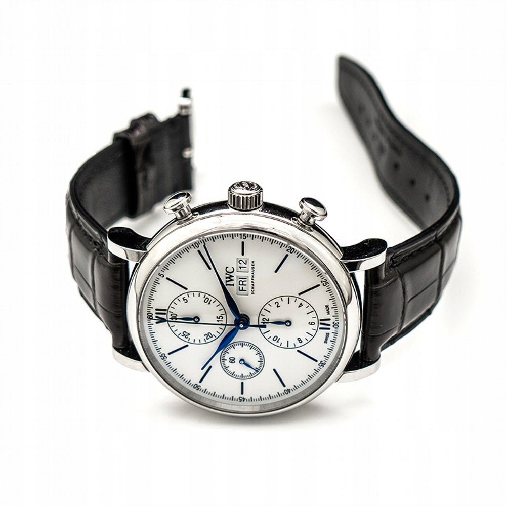 IWC Portofino Chronograph White Dial Black Leather Strap Watch for Men - IW391024 Buy Now By IWC