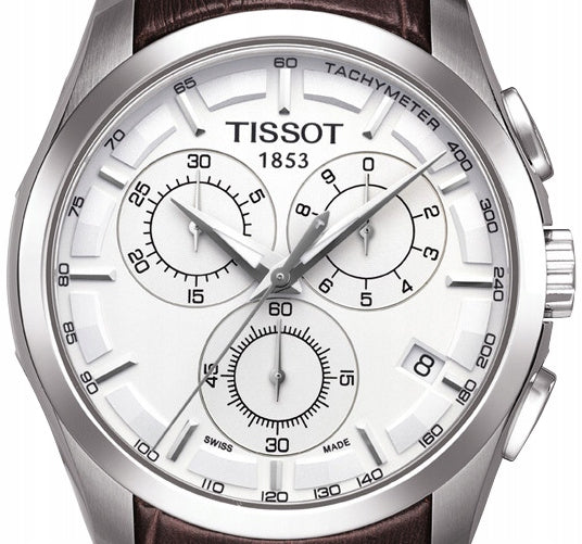 Tissot Couturier Chronograph White Dial Brown Leather Strap Watch For Men - T035.617.16.031.00 Buy Now By Tissot