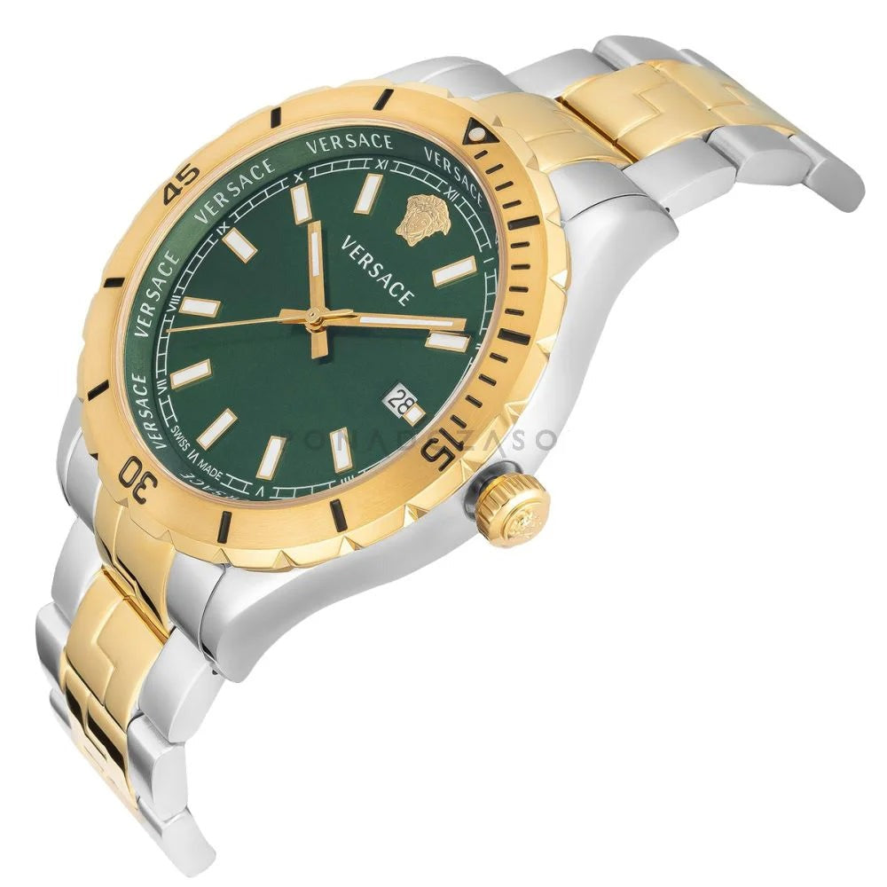 Versace Hellenyium Quartz Green Dial Two Tone Steel Strap Watch For Men - VE3A00720 Buy Now By Versace