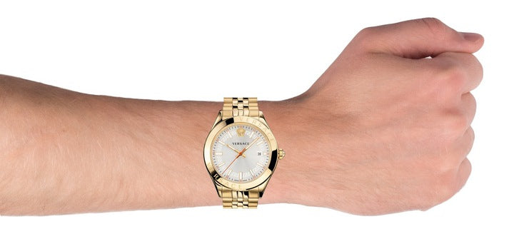 Versace Hellenyium Analog White Dial Gold Steel Strap Watch for Men - VEVK00720 Buy Now By Versace